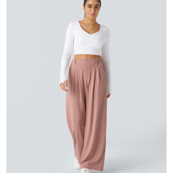 HALARA Pants - HALARA Rose Tan Flex High Waisted Pocket Wide Leg Waffle Work Pants